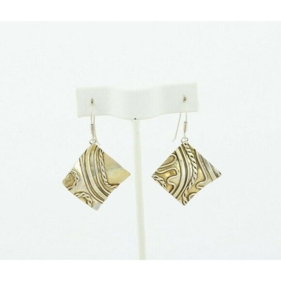 Gold over Sterling Silver Accents Modernist Abstract Dangle Drop Earrings - Picture 5 of 7